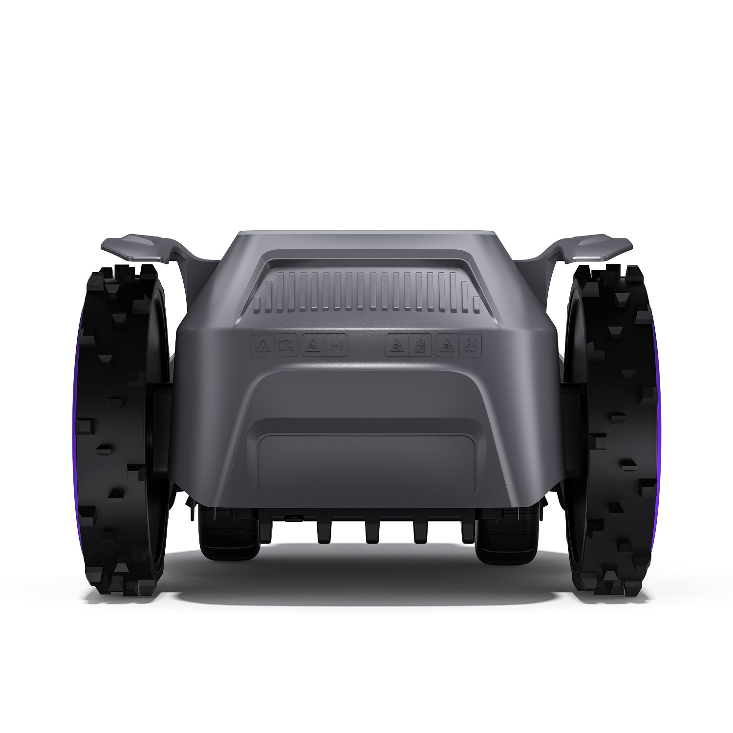 Rear view of ANTHBOT M5 robot lawn mower with compact chassis and dual large traction wheels,products