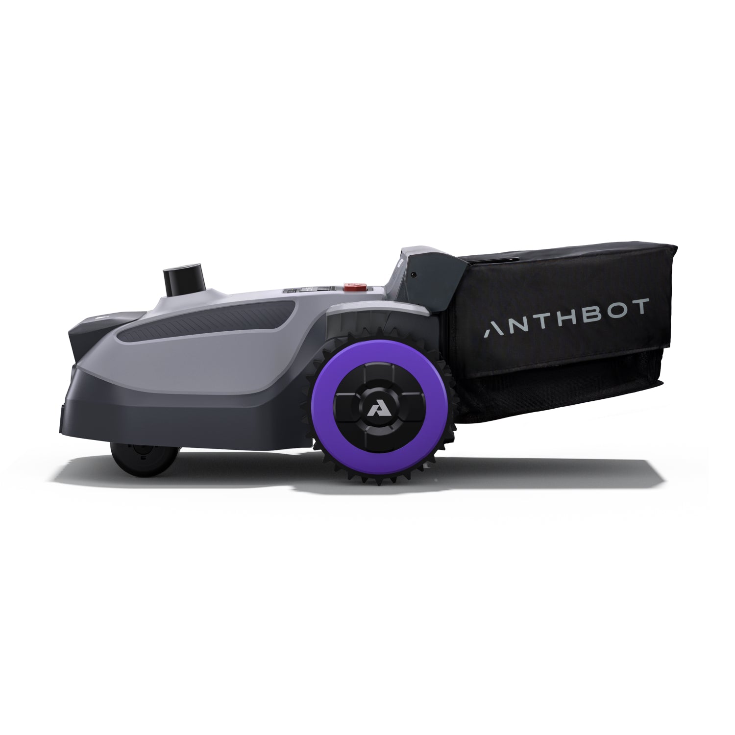 Side view of ANTHBOT N8 360° LiDAR 4-in-1 Smart Mower with large rear grass collection bag,products
