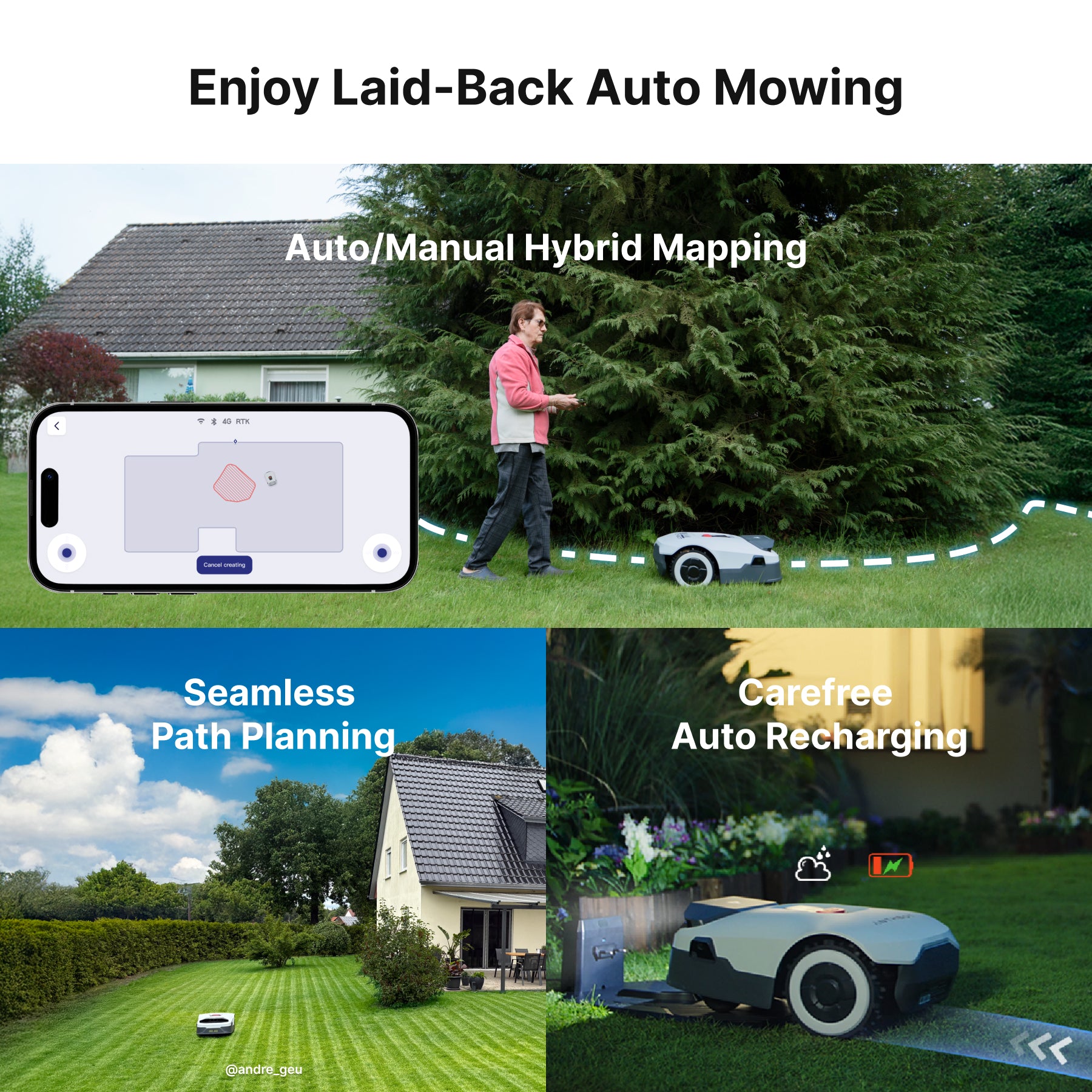 Auto / manual hybrid mapping of ANTHBOT Genie robotic lawn mowers