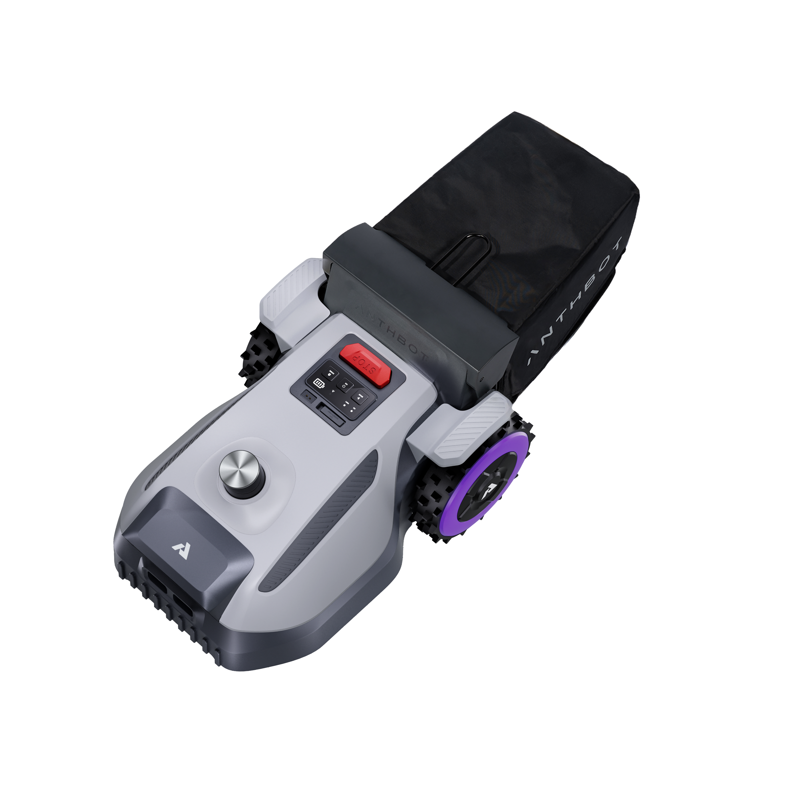 Top angled view of ANTHBOT N8 360° LiDAR 4-in-1 Smart Mower with rear collection bag,products