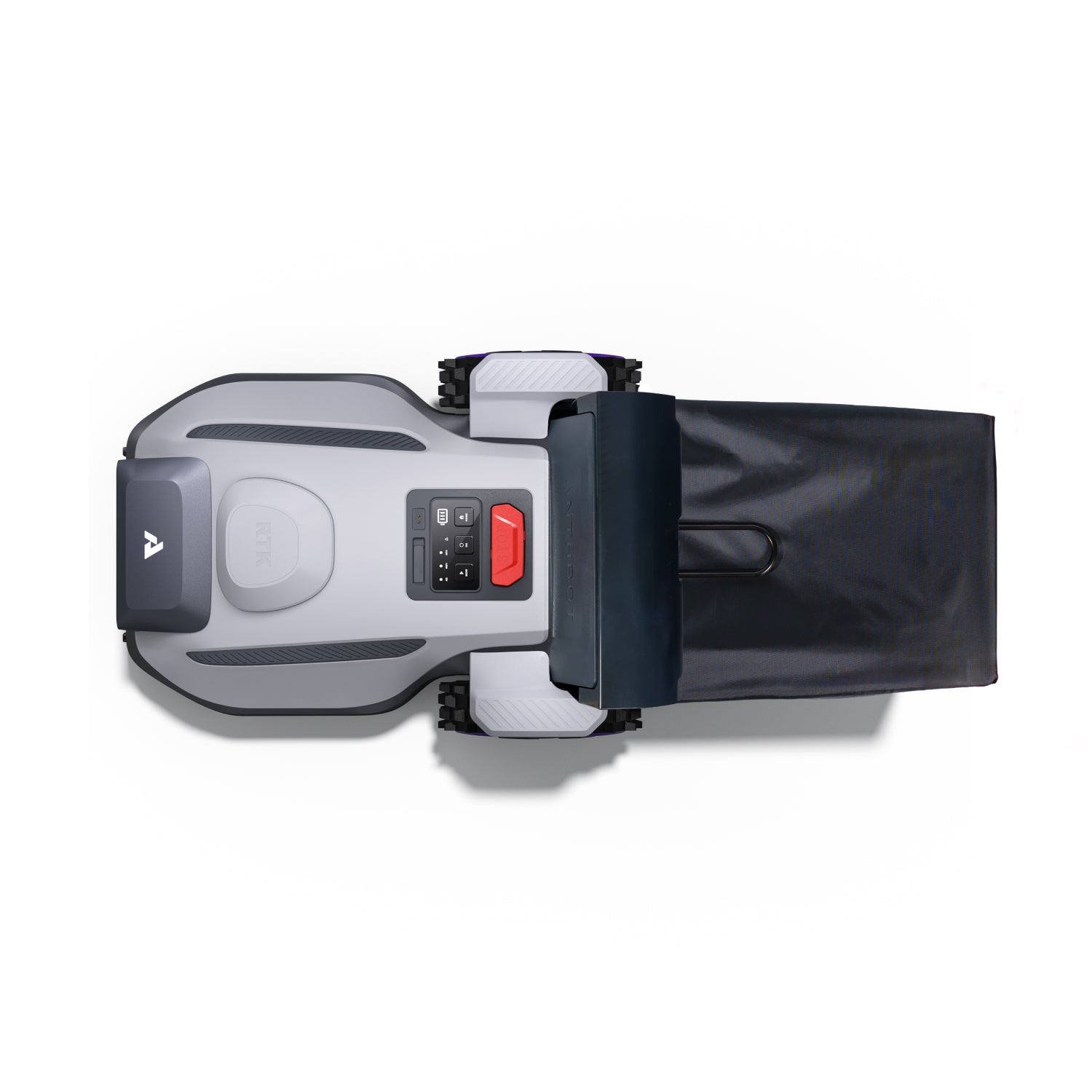 Top view of ANTHBOT N8 robotic mower with large rear collection bag,products